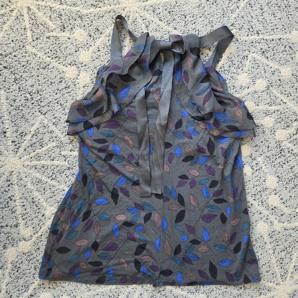 Anthropologie Greylin leaf print tank with ruffle neckline Boho - Picture 6 of 14